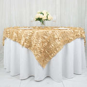 Taffeta Table Overlay 72"x72" Champagne - 3D Leaf Petal Table Topper