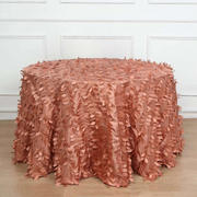 Taffeta Round Tablecloth 120" Terracotta (Rust) - 3D Leaf Petal Seamless Table Cover