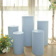 Set of 5 Dusty Blue Spandex Cylinder Pillar Prop Covers, Stretchable Pedestal Stand Covers - 160 GSM