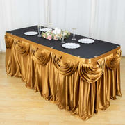 Satin Table Skirt 14ft Gold Pleated Double Drape Design - Soft & Stylish for Events