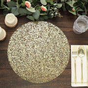 10-Pack Mesh Table Placemats 13" Round Sequin Design Metallic Gold - Sparkly Dust-Free Disposable Dining Mats