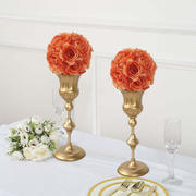2 Pack Terracotta (Rust) Artificial Silk Rose Kissing Ball, Faux Flower Ball 7"