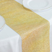 Crystal Rhinestone Table Runner 10"x108" Gold - Shiny Diamond Mesh Bling Wedding & Event Table Decor