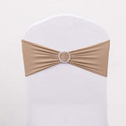 5 Pack Stretch Spandex Chair Sashes 5"x14" Nude with Silver Diamond Ring Slide Buckle - Durable Fitted Chair Bands