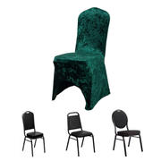 Hunter Emerald Green Crushed Velvet Spandex Stretch Banquet Chair Cover With Foot Pockets, Fitted Wedding Chair Cover 190 GSM