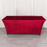 Red Crushed Velvet Stretch Fitted Rectangular Table Cover 6ft