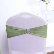 5 Pack Stretch Spandex Chair Sashes 5"x14" Dusty Sage Green with Silver Diamond Ring Slide Buckle - Durable Fitted Chair Bands