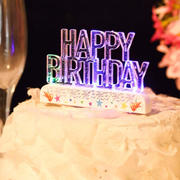 Acrylic LED Cake Topper Clear Multicolor Flashing 5"x3" - Light-Up Happy Birthday Decoration