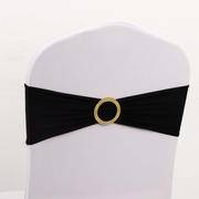 5 Pack Spandex Chair Sashes 5"x14" Black with Gold Rhinestone Buckles - Wrinkle-Free Stretch Chair Bands