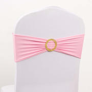 5 Pack Spandex Chair Sashes 5"x14" Pink with Gold Rhinestone Buckles - Wrinkle-Free Stretch Chair Bands