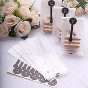 50 Pack Clear Black Dotted Plastic Party Favor Treat Bags with "Thank You" Paper Stickers, Rectangular Goodie Gift Bags - 3"x9"