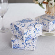 25 Pack White Blue Paper Gift Boxes in French Toile Pattern, Cardstock Party Shower Candy Favor Boxes - 4"x4"x2"