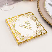 100-Pack Paper Cocktail Napkins 3-Ply Personalized Large Emblem with Foil Lace Design White - Custom Dinner Napkins
