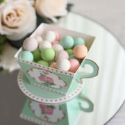 25 Pack Turquoise Mini Teacup and Saucer Gift Boxes with Rose Floral Print, Tea Time Party Favor Candy Boxes - 4"x3"