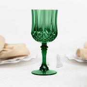 6-Pack Transparent Plastic Crystal Cut Wine Glasses 8oz, Hunter Emerald Green - Shatterproof Cocktail Goblets