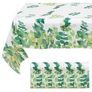 5-Pack Plastic Table Covers 54"x108" White/Green Rectangle with Eucalyptus Leaves Print - PVC Waterproof Disposable Covers
