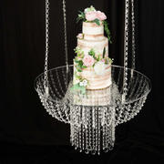 Acrylic Hanging Chandelier Cake Stand 25" Round with Crystal Drapes - Suspended Wedding Cake Swing with 5ft Steel Wire Chains