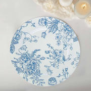 6-Pack Acrylic Charger Plates 13" Round White with Light Blue Floral French Toile Pattern - Decorative Dinner Party Charger Tableware