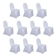 10 Pack Spandex Fitted Banquet Chair Covers White - Reusable Stretch Slip-On Slipcovers for Weddings & Events