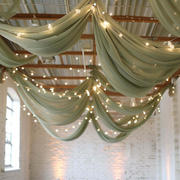 Sage Green Chiffon Ceiling Drapery, Durable Flame Resistant Long Curtain Backdrop Panel With Rod Pocket 5ftx32ft