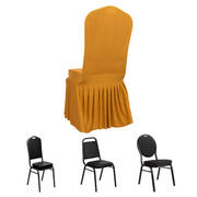 Ruffle Pleated Skirt Banquet Spandex Chair Cover Gold - 1-Piece Stretch Fitted Slipcover