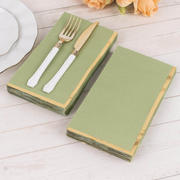 50-Pack Paper Dinner Napkins 2 Ply Sage Green with Gold Foil Edge - Soft Disposable Napkins