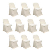 10 Pack Stretch Spandex Folding Chair Covers Beige - 160GSM Superior Durability with a Snug Fit Slipcovers
