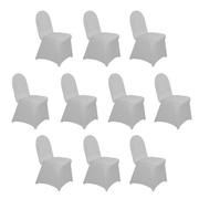 10 Pack Spandex Fitted Banquet Chair Covers Silver - Reusable Stretch Slip-On Slipcovers