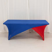 Royal Blue Red Cross Over Stretch Spandex Table Cover 6ft Rectangular Fitted Tablecloth for 72"x30" Tables