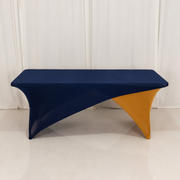 Stretch Spandex Rectangle Table Cover 72"x30" Navy Blue/Gold - Cross Over Two-Piece Fitted Tablecloth