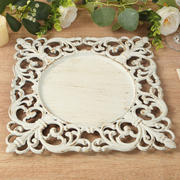 6-Pack Acrylic Charger Plates 12" Square Antique White with Hollow Lace Border - Event Tabletop Decorative Charger Tableware