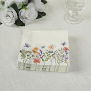 50-Pack Paper Cocktail Napkins 2 Ply with Wildflower Butterfly Design 6.5"x6.5" - Soft and Absorbent Luncheon Napkins