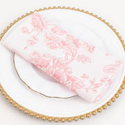 5 Pack Polyester Dinner Napkins 20"x20" White with Pink French Toile Pattern - Chic Floral Cloth Napkins