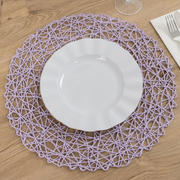 6-Pack Woven Fiber Table Placemats 15" Round Design Lavender Lilac - Disposable Dining Mats