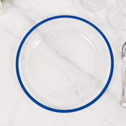 10-Pack Plastic Round Dinner Plates 10" Clear with Blue Rim - Sleek Disposable Party Plates