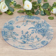 6 Pack Floral Acrylic Charger Plates in French Toile Pattern, Clear Light Blue Round Dinner Charger Event Tabletop Decor - 13"