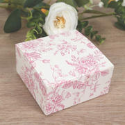 25 Pack Party Favor Gift Boxes in French Toile Pattern, Matte Pink and White Candy Boxes - Cardstock Paper - 4"x4"x2"
