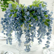 5 Pack Artificial Silk Hanging Wisteria Flower Garland Vines in Dusty Blue, 3 Strands in 1 Bush - 44"