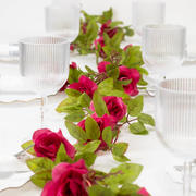 20 LED Red Silk Rose Flower Garland Vine String Lights, Warm White Battery Operated 7ft