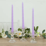 12-Pack Taper Candles 11" Spiral Long Burn Wick Design Lavender Lilac - Premium Unscented Wax Dinner Candle Sticks