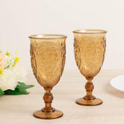 24-Pack Plastic Vintage Goblets – 10oz Amber Gold Retro Embossed Wine Glasses, Elegant Water & Juice Cups - 7" Tall