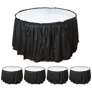 5 Pack Plastic Table Skirts 14ft Black Ruffled - Waterproof Disposable Skirts for Outdoor/Indoor Use