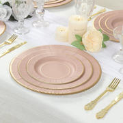 25-Pack Paper Round Dessert Plates 8" Dusty Rose Sunray Design with Gold Rim - 350GSM Heavy Duty Disposable Appetizer Salad Plates