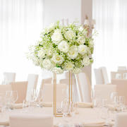 Pre-Arranged Silk Floral Centerpiece in White, 22" Artificial Rose Flower Ball Bouquet for Event, Wedding