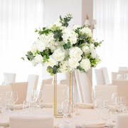 Pre-Arranged Silk Floral Centerpiece in White, 22" Artificial Rose, Hydrangea & Chrysanthemum Flower Ball Bouquet for Event, Wedding