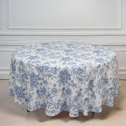 Polyester Round Tablecloth 108" White with Blue French Toile Pattern - Sophisticated Table Cover for Chic Weddings & Events