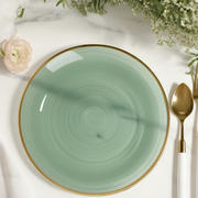 20-Pack Plastic Dinner Plates 10" Round Translucent Dusty Sage Green Swirl with Gold Rim – Crystal-Like Elegant Heavy Duty Party Plates