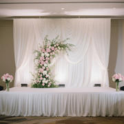 Portable Stage Skirting Polyester Shirred Pleat Stage Cover for Wedding Platform White - 24"x20ft