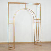 Wedding Arch Rectangular Backdrop Stand – 7ft Arc de Triomphe Style 3D Heavy Duty Gold Metal Frame for Balloon & Floral Display