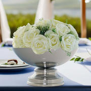Metal Pedestal Flower Pot 12" Round Design Metallic Silver - Floating Candle Bowl and Display Dish